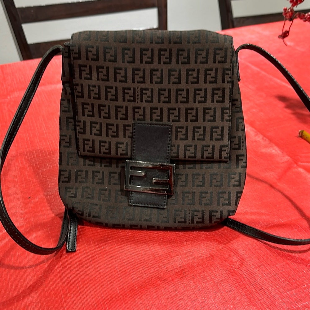 FENDI DARK BROWN MONOGRAM FF ZUCCA MAMMA CROSSBODY